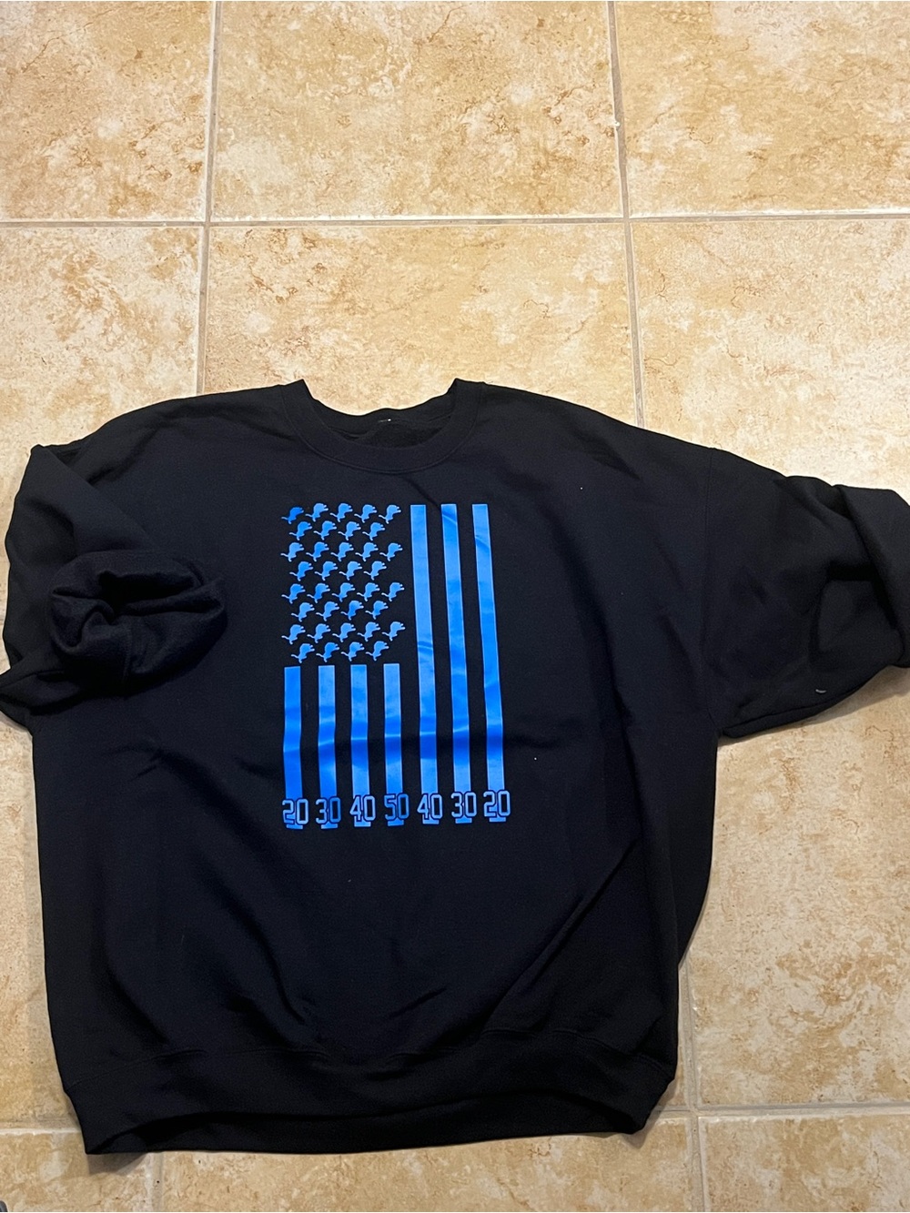 Womens Black Sweater with Blue Flag football field Graphic Detroit Lions